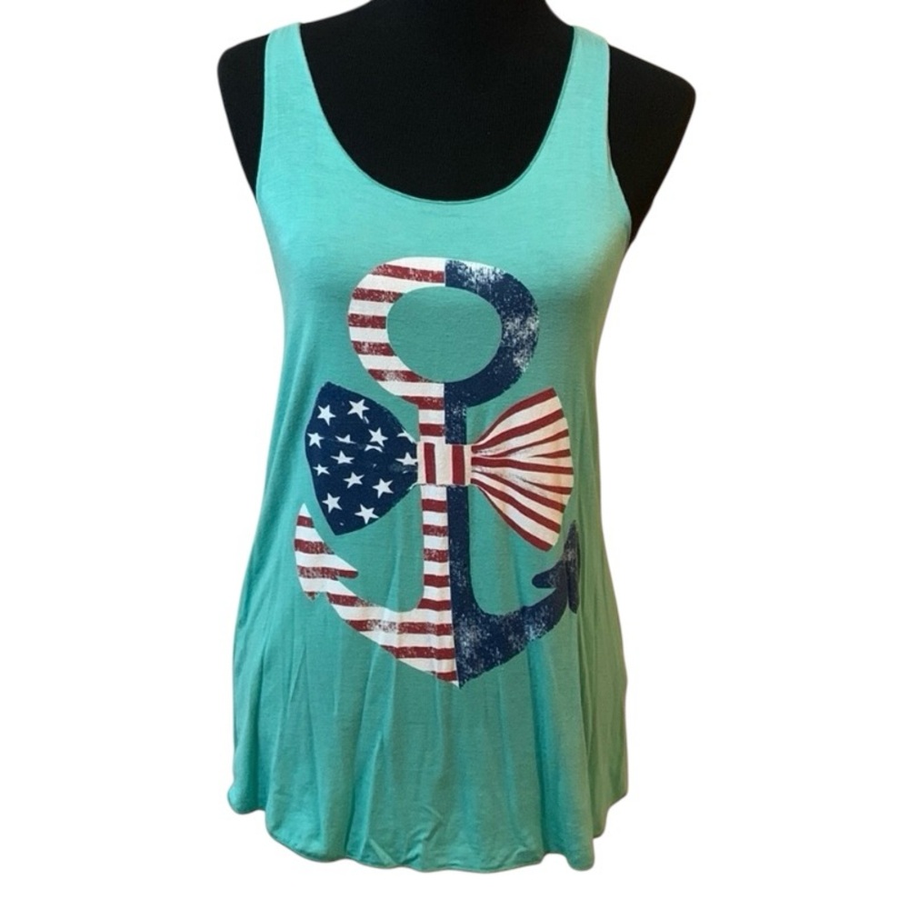 G&G American Flag Anchor Loose Fit Racerback Tank Top Women’s Size Medium